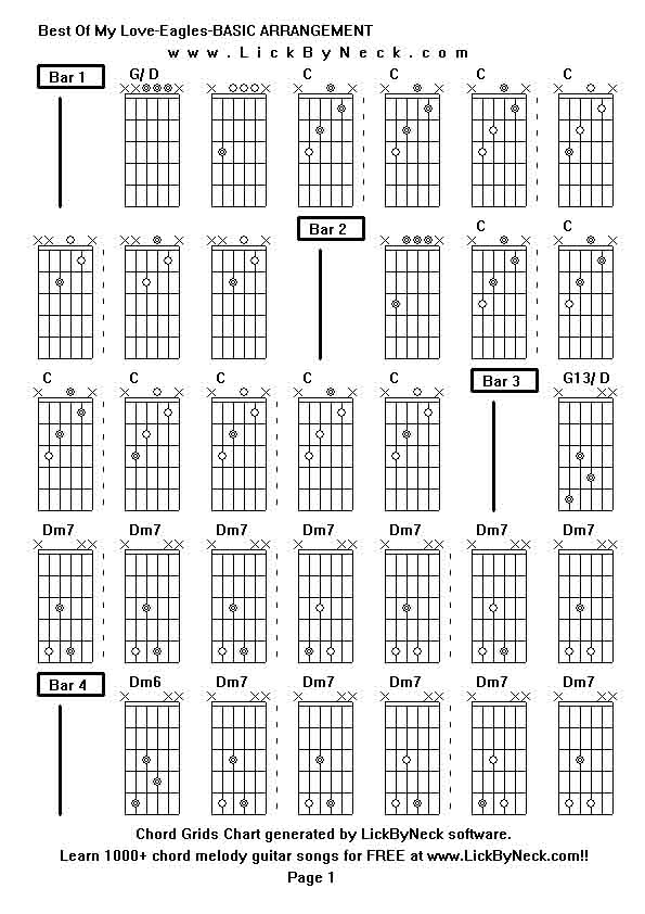 Chord Grids Chart of chord melody fingerstyle guitar song-Best Of My Love-Eagles-BASIC ARRANGEMENT,generated by LickByNeck software.